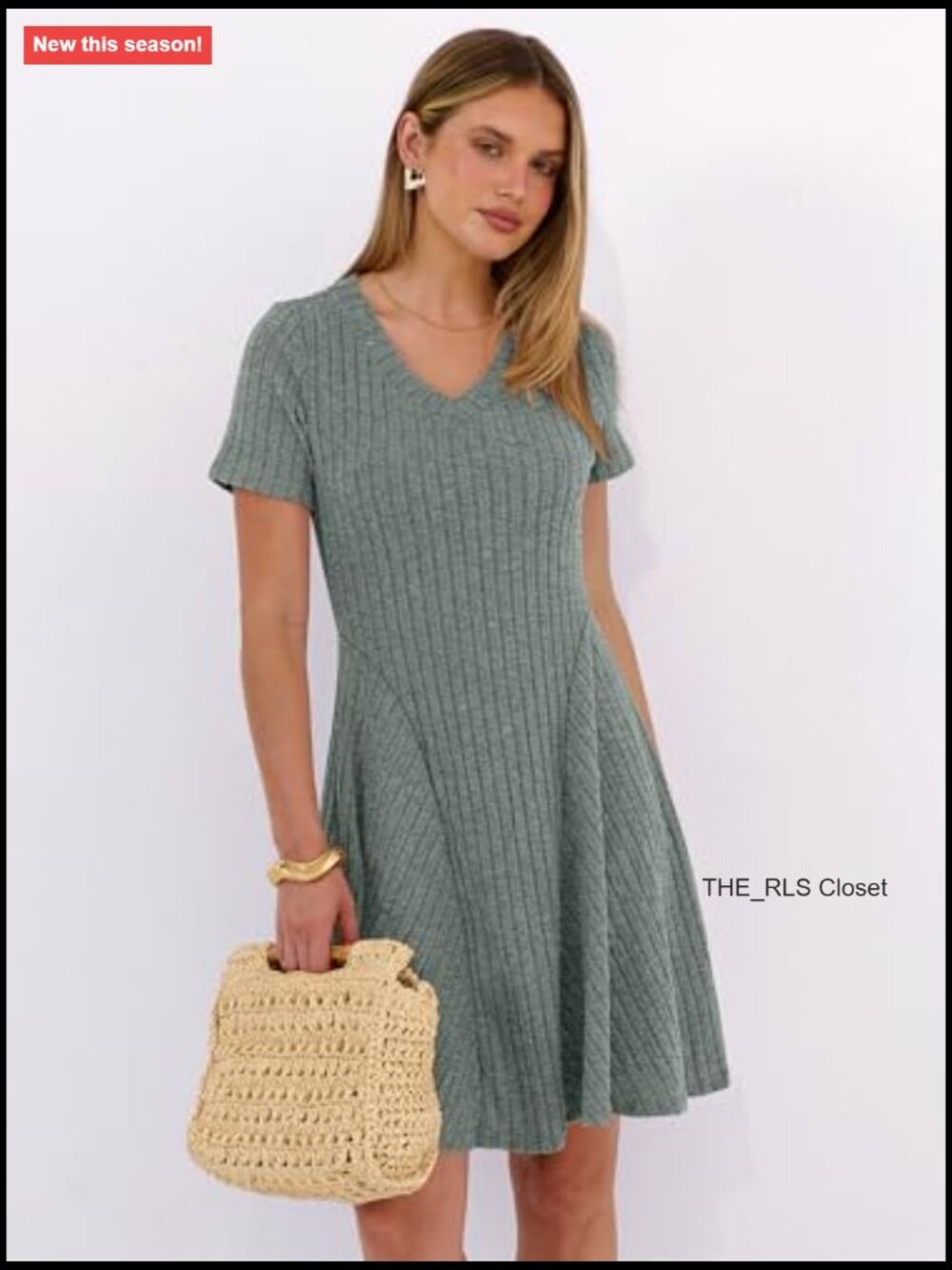 Ribbed Knit V-Neck A-Line Mini Dress Casual Summer Swing - Picture 3 of 7